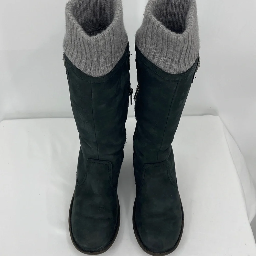 UGG Soft GRAY MID CALF BOOTS ZIPPER SIDE LEATHER WOMENS SIZE 6 WEDGE